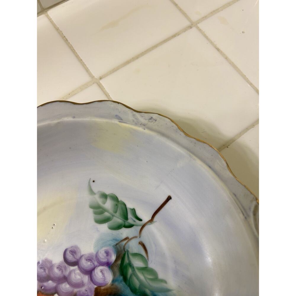 Vintage Hand Painted Plate "Mixed Fruit" Blue With Scalloped Edge & Gold Trim 9” - Picture 5 of 8